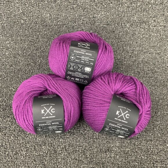 K&C Other - NEW K+C Essential Wool Deep Orchid Yarn Lot Of 3 Superwash Merino Purple